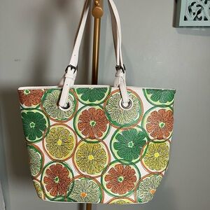 Charming Charlie Green and Orange Citrus Print Tote Bag